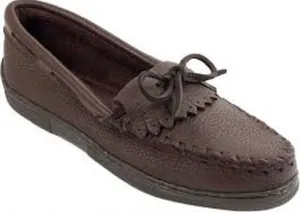 Minnetonka brown soft pebbled leather‎ moccasins indoor outdoor slippers size 8 thumbnail 1