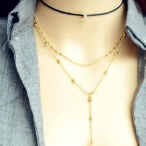 Boutique NEW Gold Dainty‎ Leather Moon 3 Layer Adjustable Necklace thumbnail 5