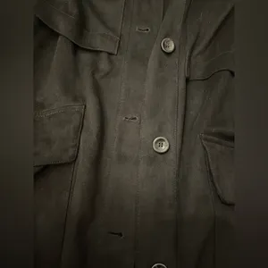 Zara Faux Suede Black Belted Trench Coat M thumbnail 11