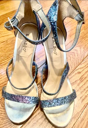 Bamboo women blue/pink glitter sparkle block heels sandals size 37.5 thumbnail 3