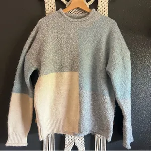 Very J Color block Sweater Womens L Beige/blue/gray Grandmacore Coastal thumbnail 1