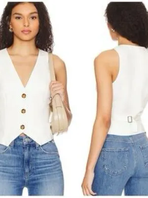 Lovers + Friends Cream Vest button down top thumbnail 2