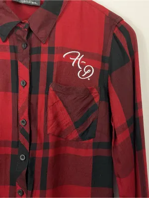 Harley-Davidson One Pocket Red Plaid Shirt Womens Size Medium thumbnail 2