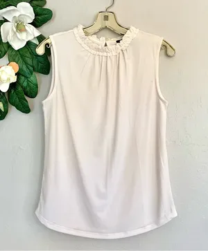 Ann Taylor Factory White Ruffle Sleeveless Blouse thumbnail 1
