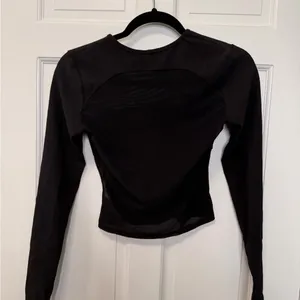 Edikted Black‎ Ribbed Long Sleeve Mesh Crop Top Size Medium thumbnail 5