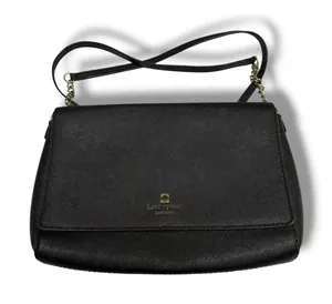 Kate Spade New York Black Saffiano Leather Crossbody Bag Gold Hardware Flap Snap thumbnail 1