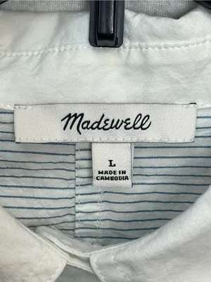 Madewell Women’s Striped Oversized Button-Up Shirt Size L White Blue Cotton thumbnail 10