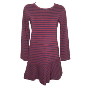 Anthropologie KINLY Directional Stripe Mini Dress M Drop Waist Flounce Hem Long‎ Sleeve Shift thumbnail 9