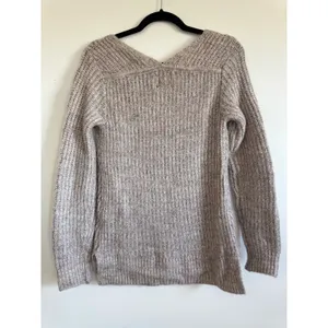 Abercrombie & Fitch Womens XS Marled Pink Oatmeal Ribbed V-Neck Sweater Pullover thumbnail 2