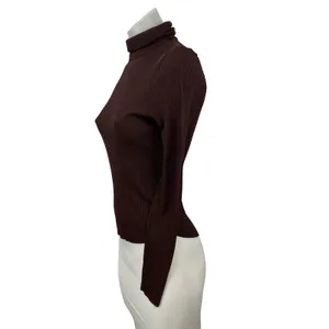 Zara Women's Brown Long Sleeve Turtleneck Ribbed Knit Slim Sweater Top Size M thumbnail 2