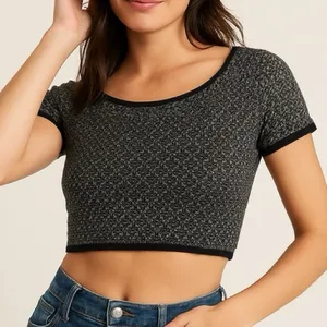 Free‎ People Intimately Black Patterned Knit Crop Top XS/S thumbnail 1