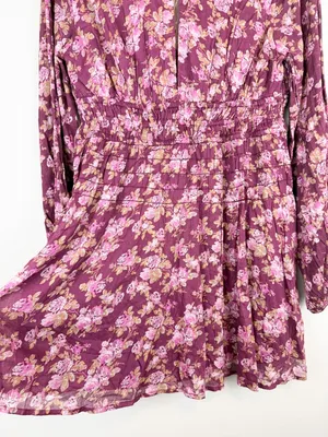 NWT Free People Keep You Mini Dress in Berry Combo Long Sleeve Floral Size Small thumbnail 14