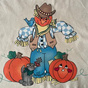 Handmade Daisy Kingdom Vintage Halloween Scarecrow and Pumpkin Tote Bag thumbnail 2