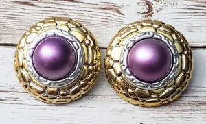 Vintage Clip On Earrings Large Statement Gold Tone, Silver Tone, Metallic Purple thumbnail 1