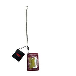 Hobo International crimson red leather‎ card holder on ball chain lanyard NEW thumbnail 2