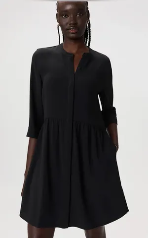 Quince | Fluid Crepe Shirt Dress in Black, XS thumbnail 1