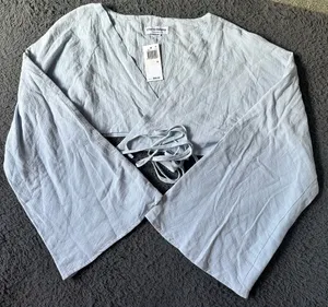 Charlie Holiday Jasper wrap top Dusk Blue size M 100% cotton bell sleeves NWT thumbnail 1