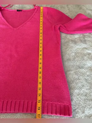Women’s Long Sleeve V-Neck Pink Sweater Size Large 100% Cotton thumbnail 3