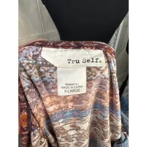 Tru Self Women XL Boho Tapestry Print Tunic Top Rust Blue 3/4 Sleeve Scoop Neck thumbnail 5