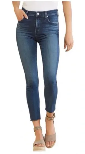 Agolde Sophie High Rise Cropped Jeans Womens 25 Step Raw Cut Off Hem Blue thumbnail 1