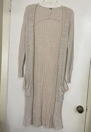 FREE PEOPLE tan knit long lightweight ribbed duster cardigan sweater size XS thumbnail 5