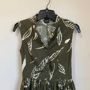 Aspesi Green Leaf Print Midi Dress A Line‎ Italian Designer Chic Size 40 thumbnail 5