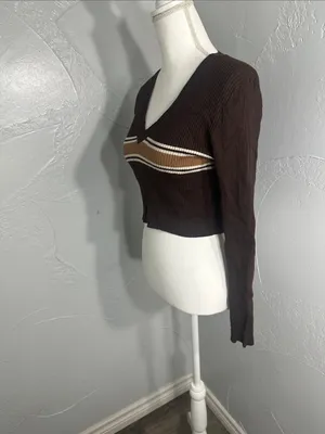Garage Brown V-Neck Stripe Sweater thumbnail 5