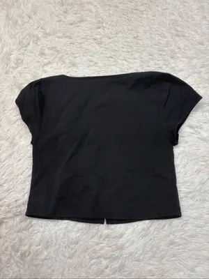 Abercrombie Black Short Sleeve Sweetheart Crop Top thumbnail 2