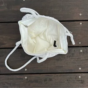 Vintage White Crochet Boho Bag Shoulder Bag Purse Woven Tote Bag thumbnail 4