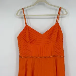Karen Millen Orange Pleated Midi Dress US 10 Beaded Straps Wedding Guest thumbnail 3