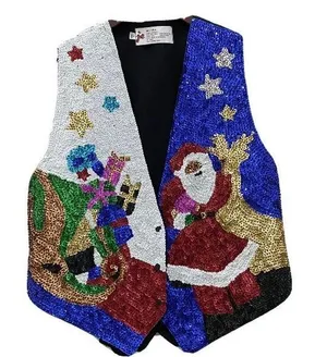 Vintage 80’s Beaded Sequin Christmas Vest L Size L thumbnail 1