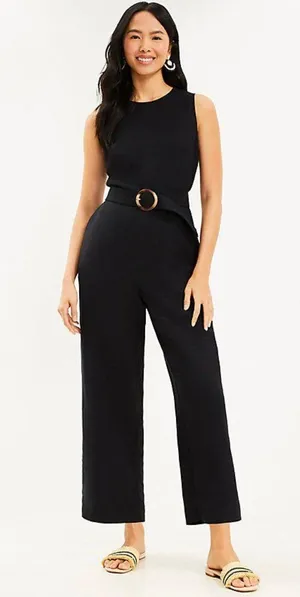 Linen Blend Belted Jumpsuit thumbnail 1
