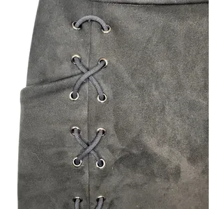 Womens Black Mini Skirt Size S Faux Suede Lace-Up Grommet Back Zip thumbnail 2