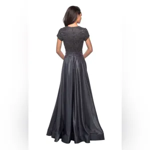 La Femme 26447 Two Tone Satin A-Line V-Neck Gown Platinum Silver Gray thumbnail 7