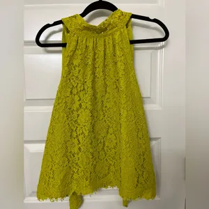 J. Crew Chartreuse Lace Halter Tie Neck Blouse Size S thumbnail 4