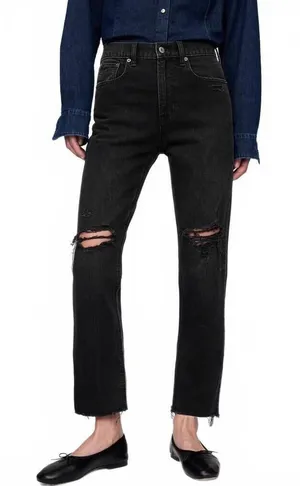 Gap Short High Rise Cheeky Straight Jeans NWT Worn Black Destroy Size 26S thumbnail 1