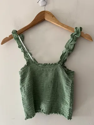 Aerie Green Jungle Thrills‎ Smocked Top Ruffle Straps thumbnail 2