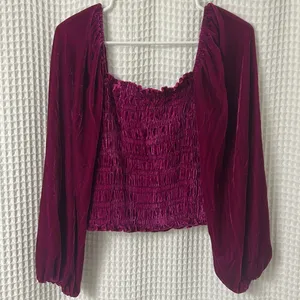 Anthropologie Smocked Velvet Puff Sleeve Pink Magenta Square Neck Blouse Small thumbnail 9