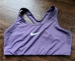 Nike Purple Racerback Sports Bra with White Swoosh thumbnail 1