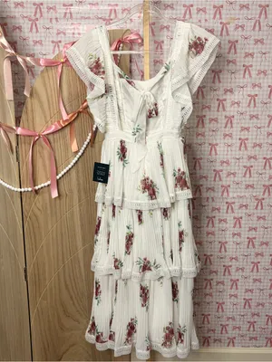 Lulus Thriving Romance White Floral Print Tiered Midi Dress $92 XS Coquette Chic thumbnail 3