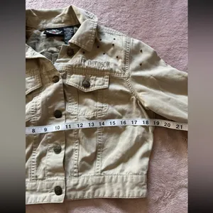 HARLEY DAVIDSON Women’s Crop Top‎ Jacket Canvas Biker Khakis Sz Large thumbnail 5