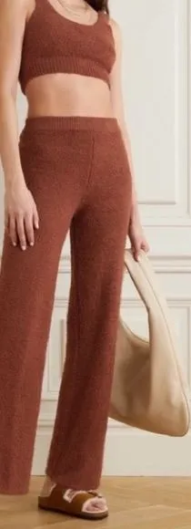 Reformation Isle Wide Leg Knit Pants Brown Organic Cotton Pull On Size M thumbnail 1