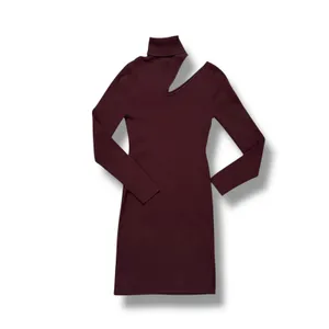 ALC Burgundy Ribbed Turtleneck Cutout‎ Long Sleeve Mini Dress Size L thumbnail 2