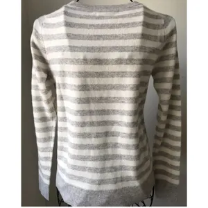 C&C California 100% Cashmere Sweater Women M Gray White Striped Crewneck 2-Ply thumbnail 4