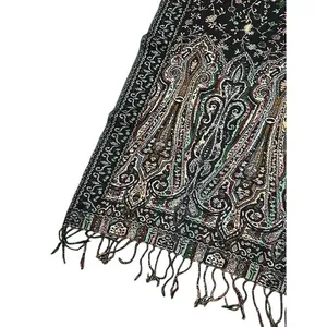 Jamawar Paisley Floral Pashmina Blend Scarf‎ Fringed Shawl Wrap 64x28 Boho Soft thumbnail 6
