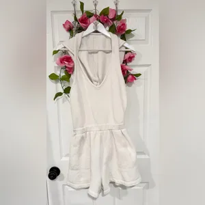 Free People Beach Coastal Resort White V Neck Open Back Hooded Small Romper thumbnail 3