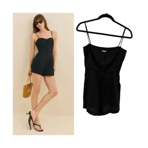 Reformation Blanca Linen Romper Black Button‎ Front Sleeveless Size 00 thumbnail 2