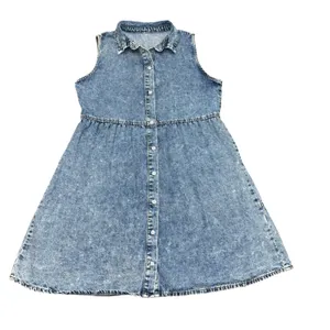 Vintage Acid Wash Denim‎ Dress Sleeveless Button Down 90s Medium thumbnail 2
