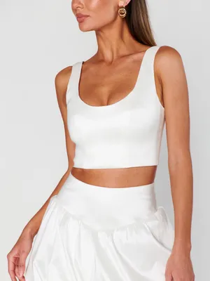 Show Me Your Mumu Vivianna Crop Top Size Small S White Taffeta NWOT corset thumbnail 3