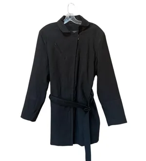 FS Limited Black Belted Jacket Asymmetrical Zip Trench Coat L thumbnail 2